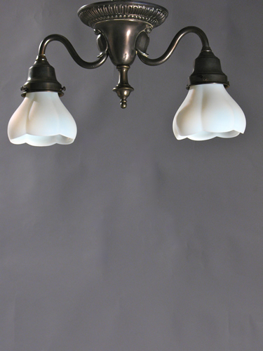 2-Light Flush Chandelier w/ Frosted Vaseline Glass Shades